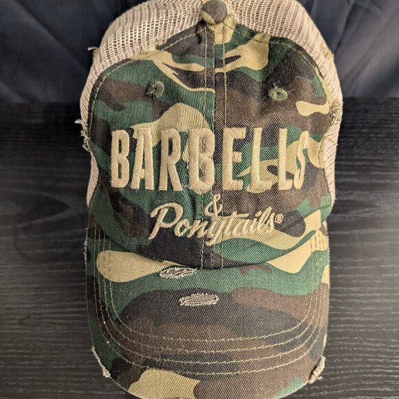 Barbells And Ponytails Distressed "Camo Logo" Ponytail Hat Adjustable - Picture 1 of 1